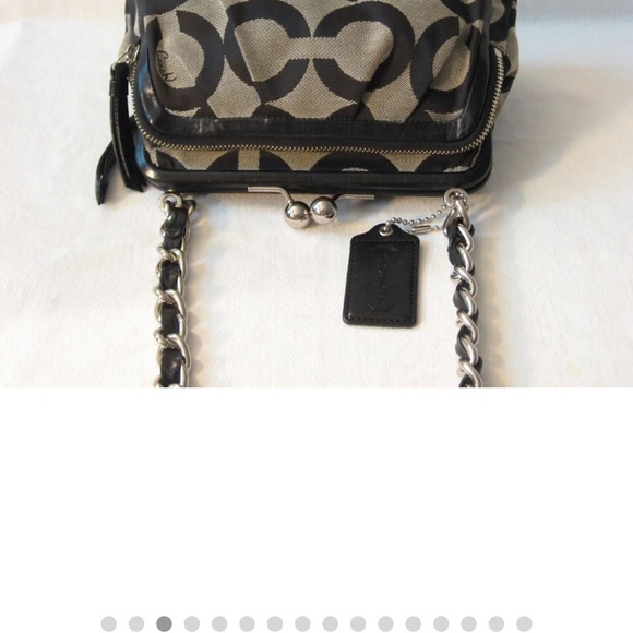 Rare Coach Parker Kisslock Chain Clutch Signature Op Art 13623 Black vintage - Picture 4 of 9